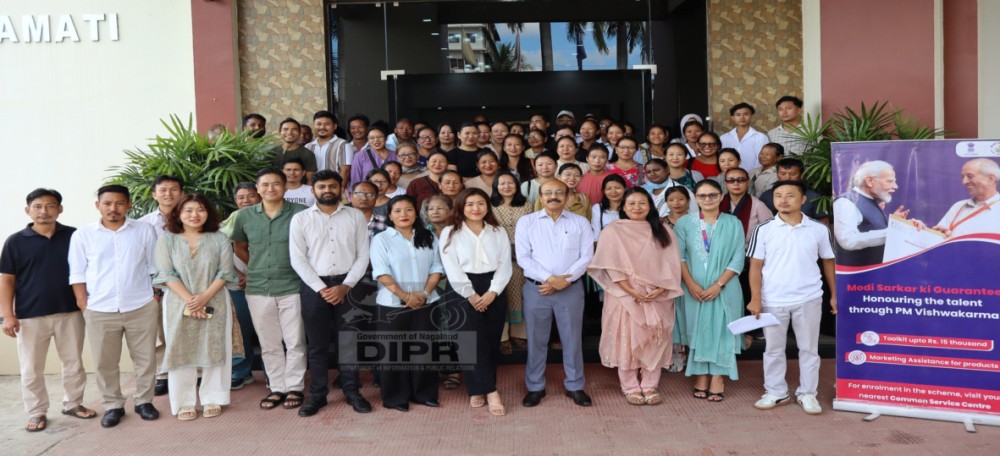 Director, MSME-DFO, Dimapur, Mohd Ali Rahman, with resource persons and participants during the awareness workshop on branding and marketing under the PM Vishwakarma Scheme at Hotel Saramati, Dimapur, on September 2, 2026. (DIPR Photo)